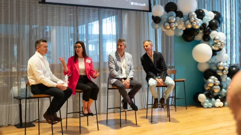 Jonathan staff head of private cloud at macquarie cloud services jo dooley general manager enterprise microsoft anz phil barlow chief technology officer at microsoft anz naran mcclung head of azure at macquarie cloud services