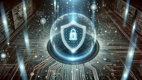 Dall e 2024 09 24 11.46.07 a dynamic and futuristic cybersecurity scene. the central focus is on an abstract digital shield representing endpoint protection glowing with a soft