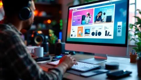 Modern online shopping digital ads electronics headphones speakers smartgadgets