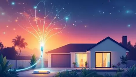 Realistic modern australian home glowing fibre optic cable fast internet