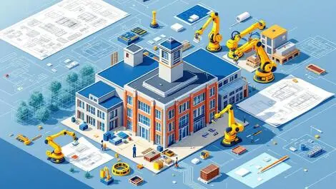 Modern school building construction plans digital circuits robotic arms automation michigan