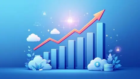Rapidly growing bar graph upward arrows secure cloud data storage us tech growth