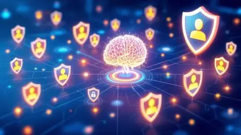 Digital identity network ai brain motifs broken shields enterprise security risks