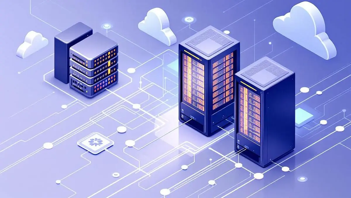 Modern data center with sleek server racks unified storage flow lines