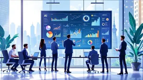 Business professionals modern office asia pacific cities ai data visualizations