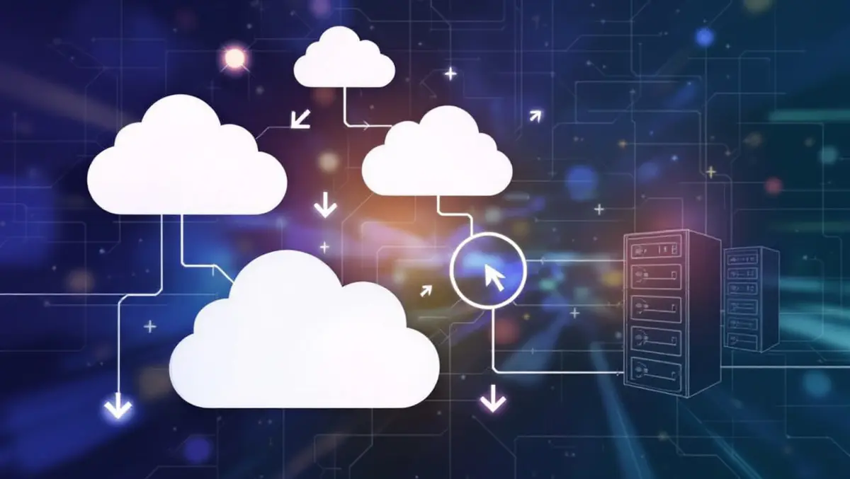 Cloud computing scaling illustration interconnected servers nodes arrows