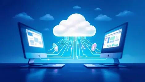 Digital illustration live media stream transmission between two computers cloud technology