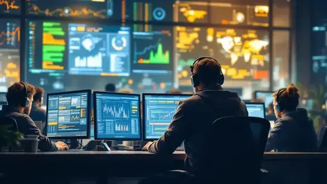 Security analysts monitoring digital threats modern operations center