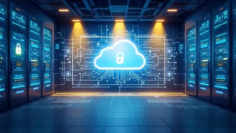 Realistic secure server room advanced cloud security biometric authentication