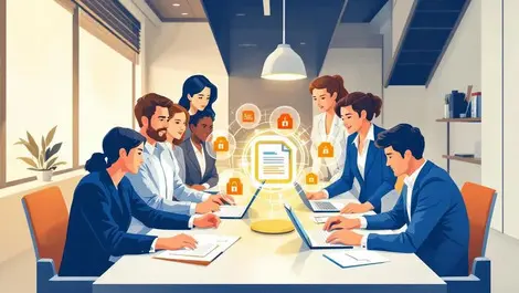 Legal professionals clients collaborating modern technology secure documents