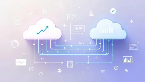 Interconnected clouds streaming data lines data charts real time integration