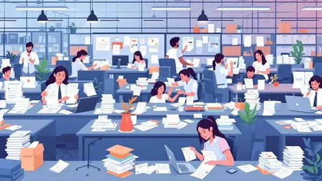 Busy finance office team organizing receipts processing invoices efficiency