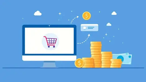 Digital illustration computer screen shopping cart bank transfer australia online payments booming economy