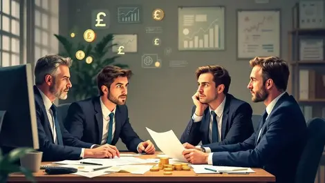 Concerned business professionals office financial uncertainty pensions lisas ai uk