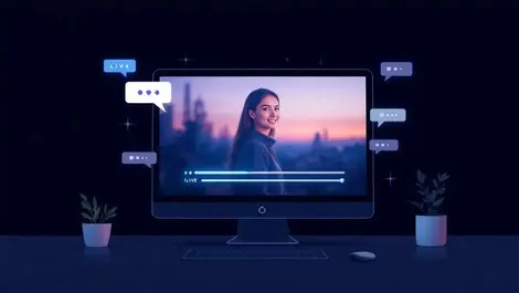 Realistic computer screen live video stream with digital translation bubbles sliders
