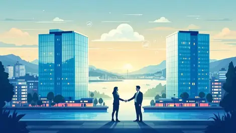 Wellington corporate merger into central tech hub flat vector