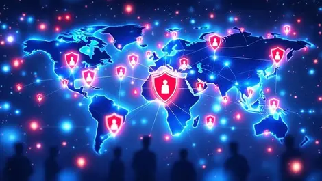 Global online fraud prevention network shields world map