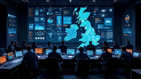Uk cybersecurity situation room with critical infrastructure map