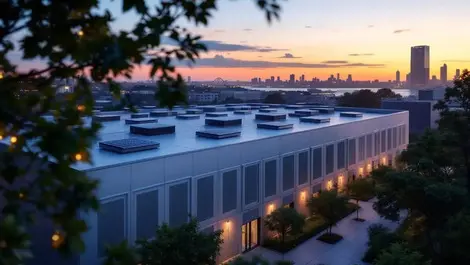 Sydney data center dusk solar panels green ai infrastructure