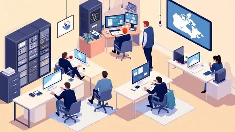 Isometric it support room quebec remote work canada map scene