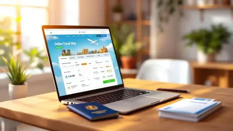 Laptop travel booking passport boarding pass split payment ui