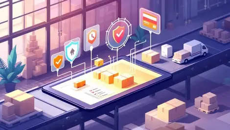 Warehouse conveyor to tablet dashboard payments fraud logistics